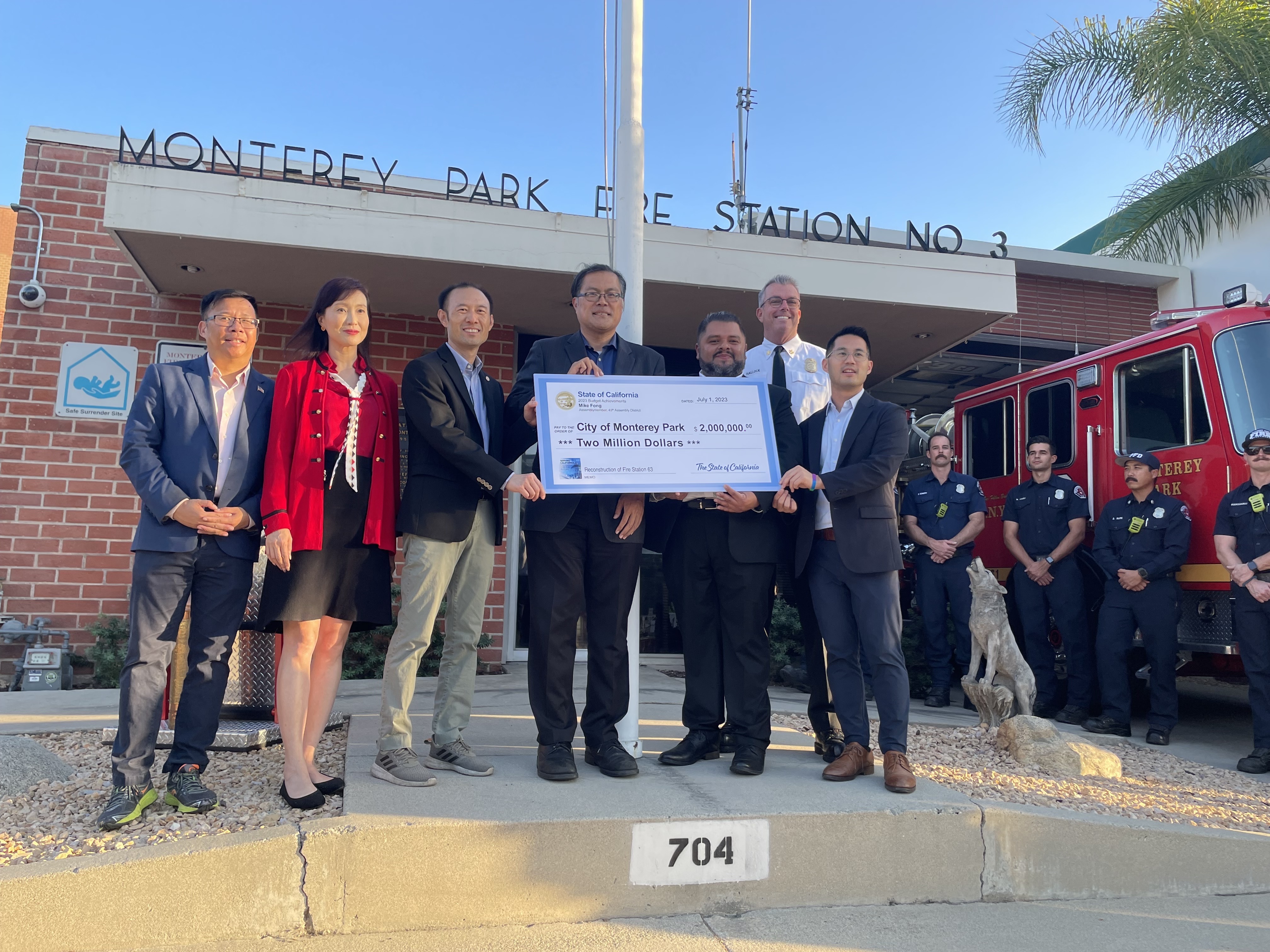 Assemblymember Fong presents check for $2 million to the Monterey Park Fire Department