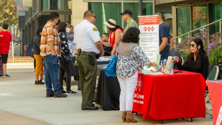 Job seekers visit booths