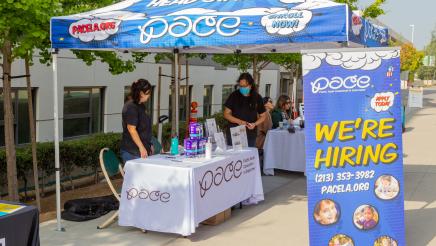 Job seekers visit booths