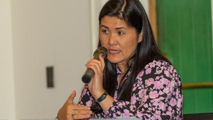 A woman speaking at the Anti-Asian Hate Crime Rountable